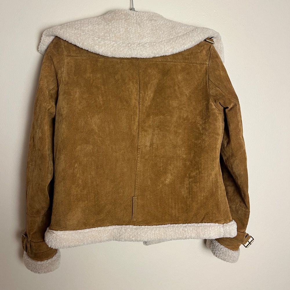 Real Suede Aviator Coat/Jacket – Tan with Cream lining - Picture 3 of 5